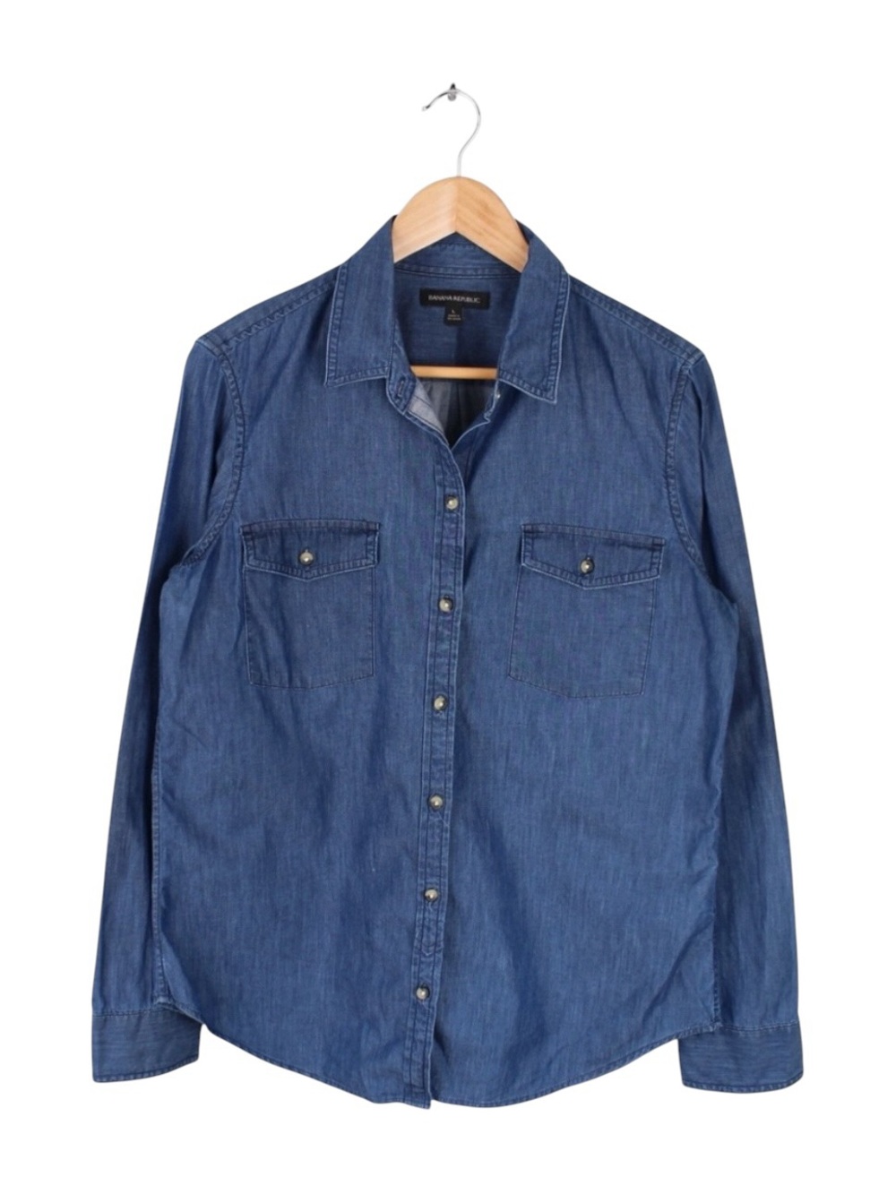 Banana Republic Chambray Button Front Shirt Blue Utility Women's Large